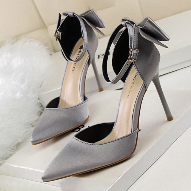 Bow Woman Pumps Silk High Heels Women Shoes Stiletto Red Wedding Shoes Women Heels Women Sandals Free Shipping