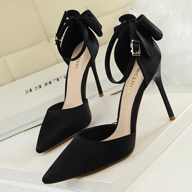 Bow Woman Pumps Silk High Heels Women Shoes Stiletto Red Wedding Shoes Women Heels Women Sandals Free Shipping