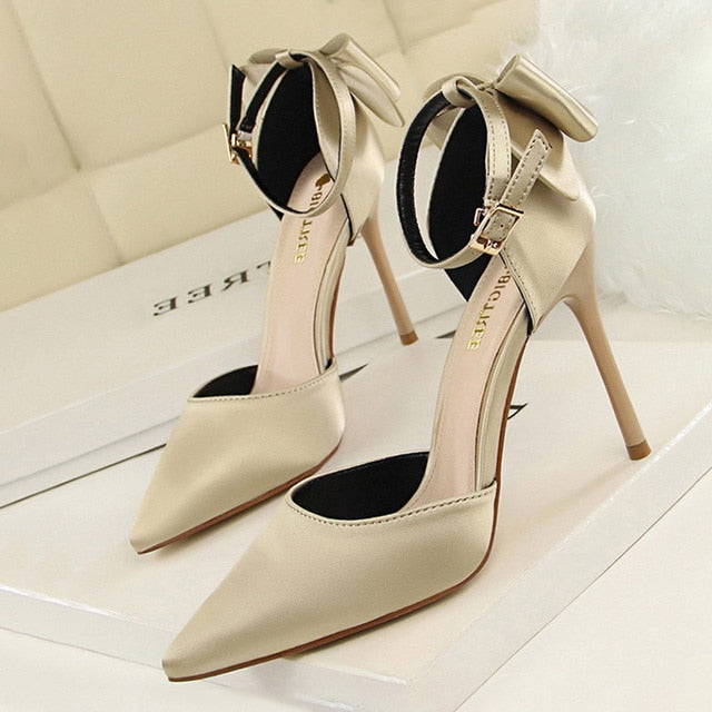 Bow Woman Pumps Silk High Heels Women Shoes Stiletto Red Wedding Shoes Women Heels Women Sandals Free Shipping