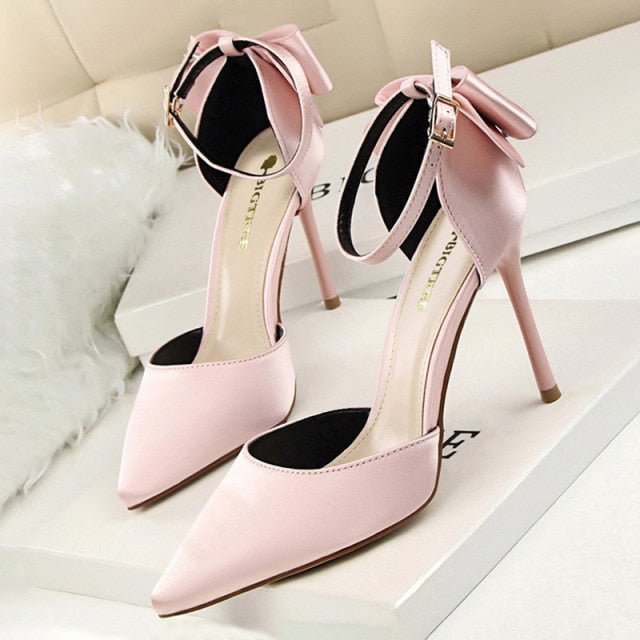 Bow Woman Pumps Silk High Heels Women Shoes Stiletto Red Wedding Shoes Women Heels Women Sandals Free Shipping