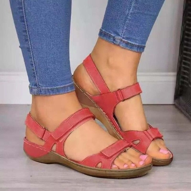 xakxx Summer Woman Sandals New College Style Ladies Sandals Low Heel Wedge Casual Women Shoes Fashion Leather New Shoes For Femme