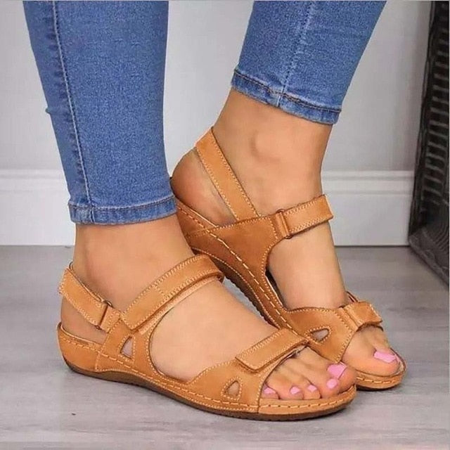 xakxx Summer Woman Sandals New College Style Ladies Sandals Low Heel Wedge Casual Women Shoes Fashion Leather New Shoes For Femme