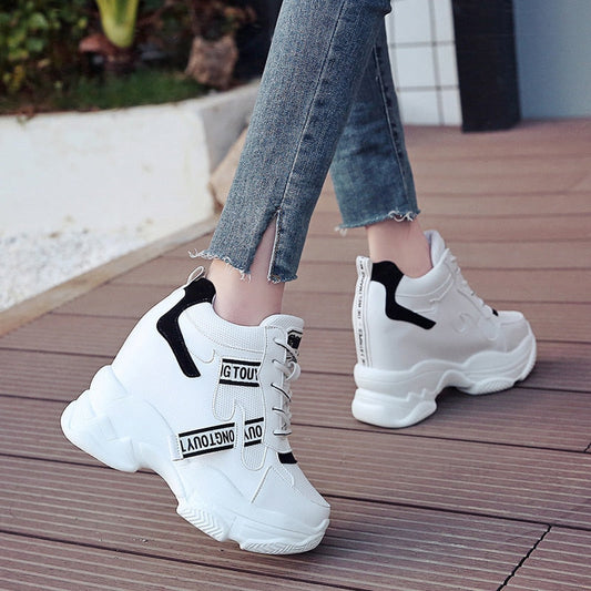 xakxx White Trendy Shoes Women High Top Sneakers Women Platform Ankle Boots Basket Femme Chaussures Femmes Height Increase Shoes