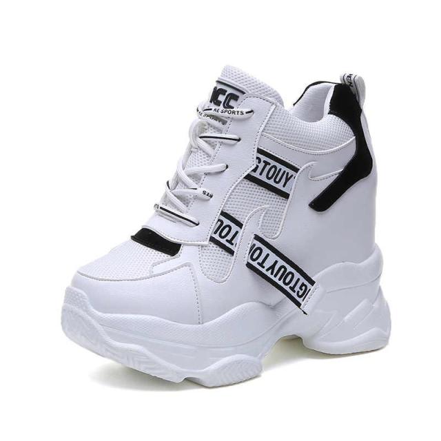 xakxx White Trendy Shoes Women High Top Sneakers Women Platform Ankle Boots Basket Femme Chaussures Femmes Height Increase Shoes