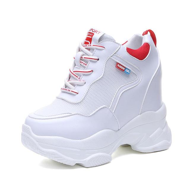 xakxx White Trendy Shoes Women High Top Sneakers Women Platform Ankle Boots Basket Femme Chaussures Femmes Height Increase Shoes