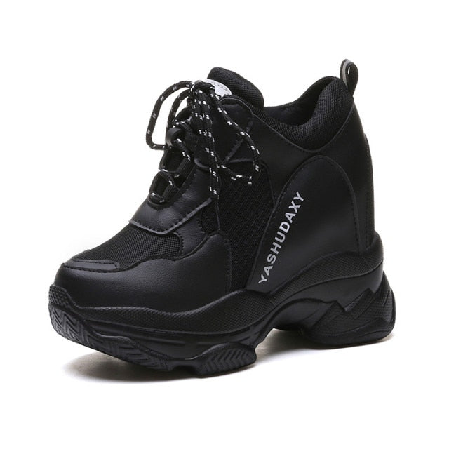 xakxx White Trendy Shoes Women High Top Sneakers Women Platform Ankle Boots Basket Femme Chaussures Femmes Height Increase Shoes