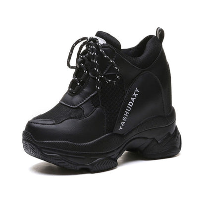 xakxx White Trendy Shoes Women High Top Sneakers Women Platform Ankle Boots Basket Femme Chaussures Femmes Height Increase Shoes