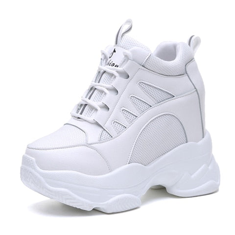 xakxx White Trendy Shoes Women High Top Sneakers Women Platform Ankle Boots Basket Femme Chaussures Femmes Height Increase Shoes
