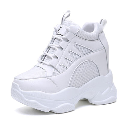 xakxx White Trendy Shoes Women High Top Sneakers Women Platform Ankle Boots Basket Femme Chaussures Femmes Height Increase Shoes