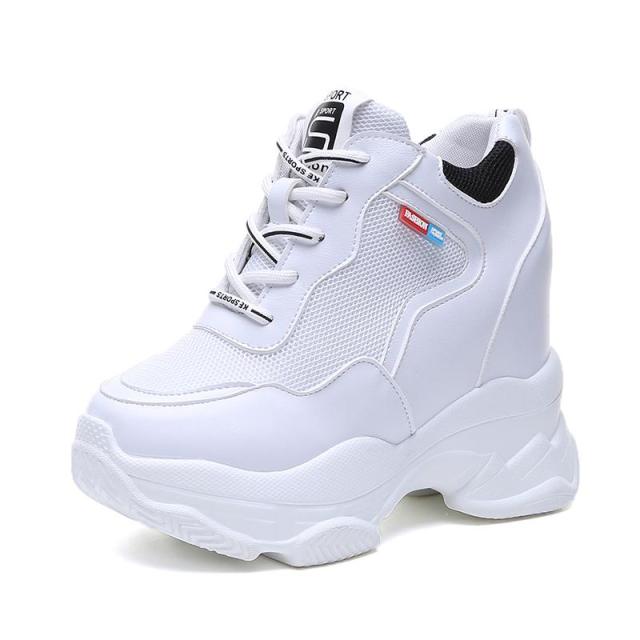 xakxx White Trendy Shoes Women High Top Sneakers Women Platform Ankle Boots Basket Femme Chaussures Femmes Height Increase Shoes