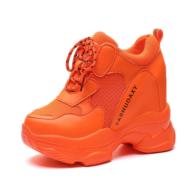 xakxx White Trendy Shoes Women High Top Sneakers Women Platform Ankle Boots Basket Femme Chaussures Femmes Height Increase Shoes