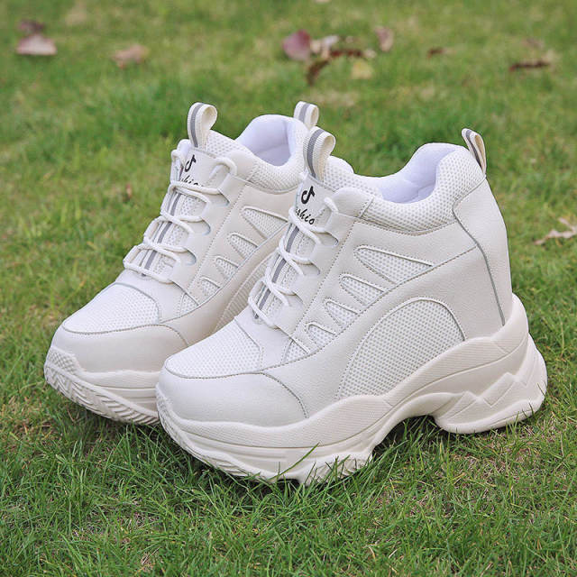 xakxx White Trendy Shoes Women High Top Sneakers Women Platform Ankle Boots Basket Femme Chaussures Femmes Height Increase Shoes
