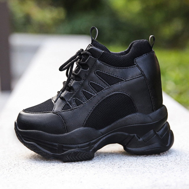 xakxx White Trendy Shoes Women High Top Sneakers Women Platform Ankle Boots Basket Femme Chaussures Femmes Height Increase Shoes