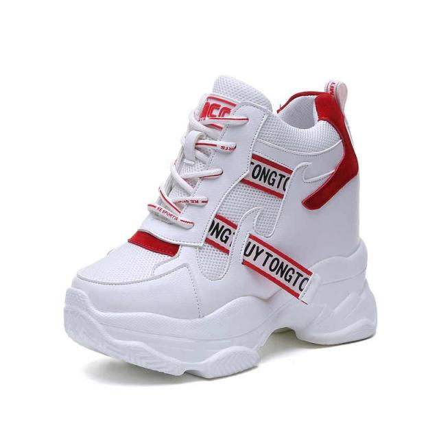 xakxx White Trendy Shoes Women High Top Sneakers Women Platform Ankle Boots Basket Femme Chaussures Femmes Height Increase Shoes