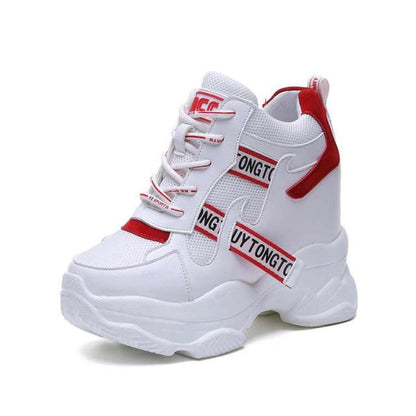 xakxx White Trendy Shoes Women High Top Sneakers Women Platform Ankle Boots Basket Femme Chaussures Femmes Height Increase Shoes