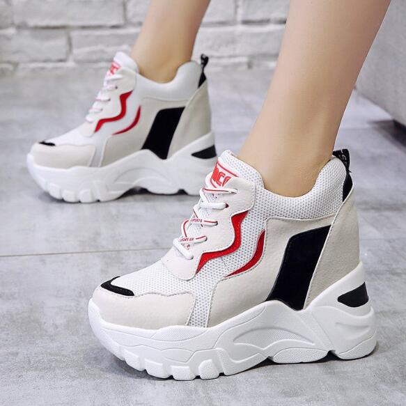 xakxx White Trendy Shoes Women High Top Sneakers Women Platform Ankle Boots Basket Femme Chaussures Femmes Height Increase Shoes