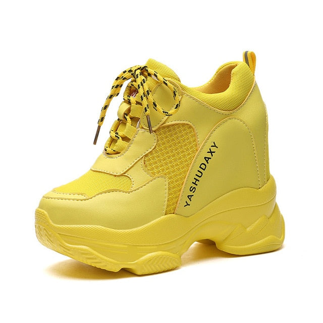 xakxx White Trendy Shoes Women High Top Sneakers Women Platform Ankle Boots Basket Femme Chaussures Femmes Height Increase Shoes