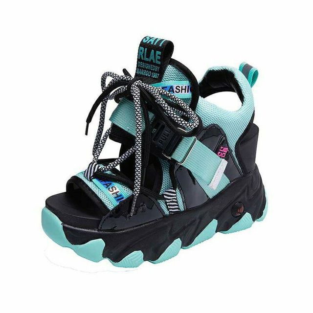 xakxx Leisure Lady Platform Chunky Sandals Mixed Color shoes lace Buckle Punk Sandals Women Open Toe Beach Casual Shoes Woman