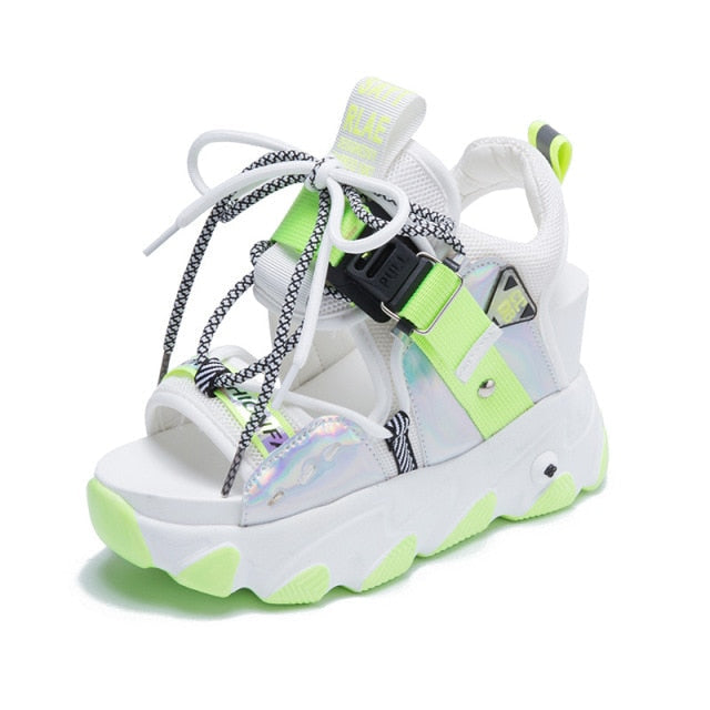 xakxx Leisure Lady Platform Chunky Sandals Mixed Color shoes lace Buckle Punk Sandals Women Open Toe Beach Casual Shoes Woman