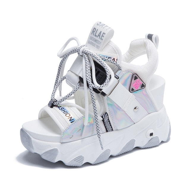 xakxx Leisure Lady Platform Chunky Sandals Mixed Color shoes lace Buckle Punk Sandals Women Open Toe Beach Casual Shoes Woman