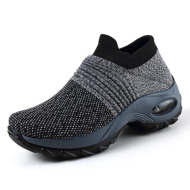 Women Wedges Shoes New Mesh Breathable Knit Ladies Shoes Mix Colors Sneaker Soft Platform Slip On Women's Vulcanize Shoes