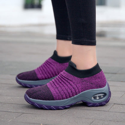 Women Wedges Shoes New Mesh Breathable Knit Ladies Shoes Mix Colors Sneaker Soft Platform Slip On Women's Vulcanize Shoes
