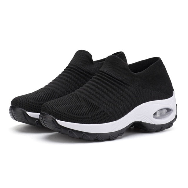 Women Wedges Shoes New Mesh Breathable Knit Ladies Shoes Mix Colors Sneaker Soft Platform Slip On Women's Vulcanize Shoes
