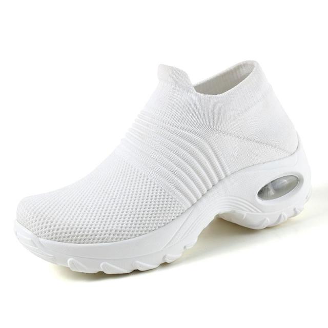 Women Wedges Shoes New Mesh Breathable Knit Ladies Shoes Mix Colors Sneaker Soft Platform Slip On Women's Vulcanize Shoes