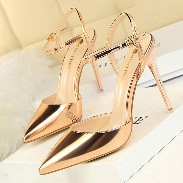 Fashion High Heels Shoes Patent Leather Woman Pumps Sexy Women Heels Blue Sliver Stiletto Heels Women Sandals