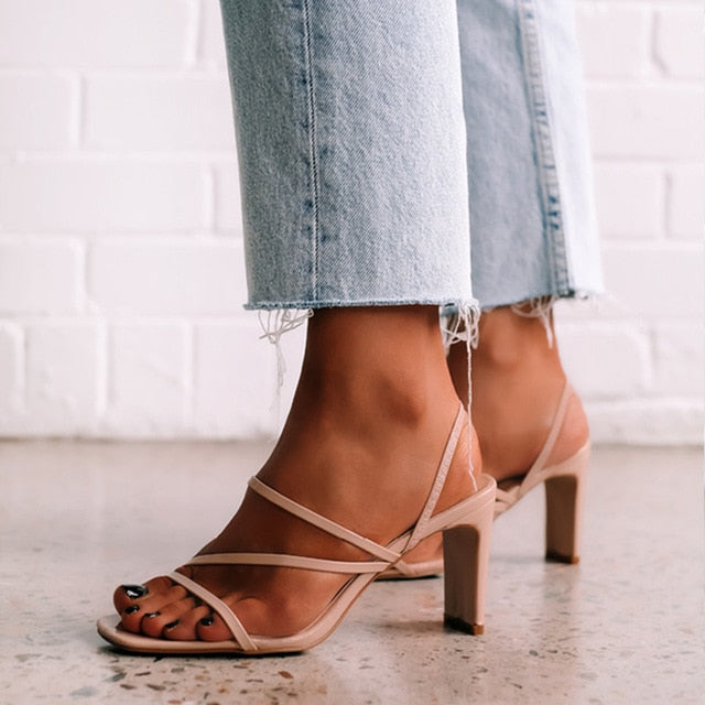 xakxx Women Pumps Open Toe Sandals Ladies Thin Belt High Heels Females Outdoor Party Dress Brand Fashion Shoes For Lady