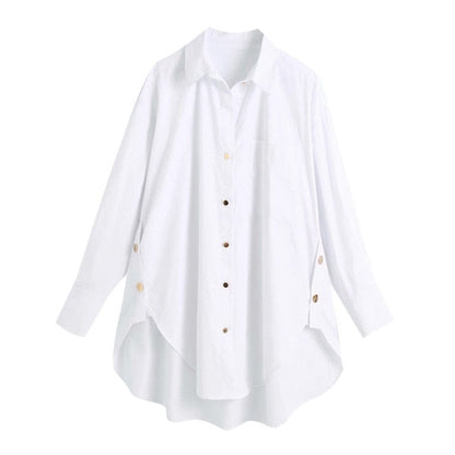 TRAF Women Fashion With Side Buttons Loose Asymmetrical Blouses Vintage Long Sleeve Pockets Female Shirts Chic Tops