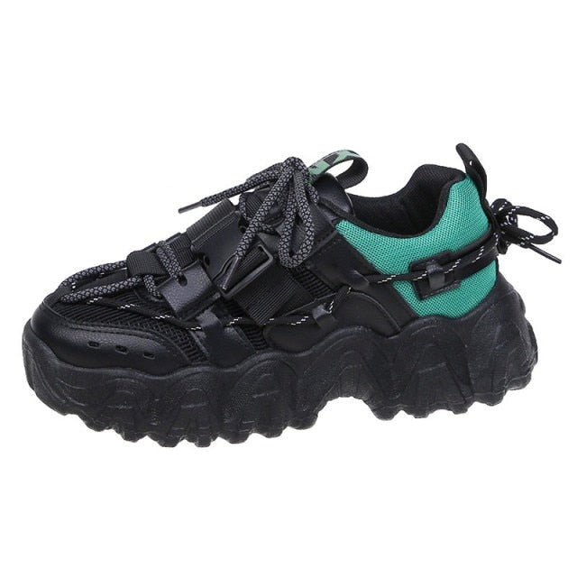 Sneakers fashion  Autumn Women Vulcanized Shoes Lace-up Increased Non-slip Sneakers Women Comfortable Breathable Mid-heel Casual Women Shoes