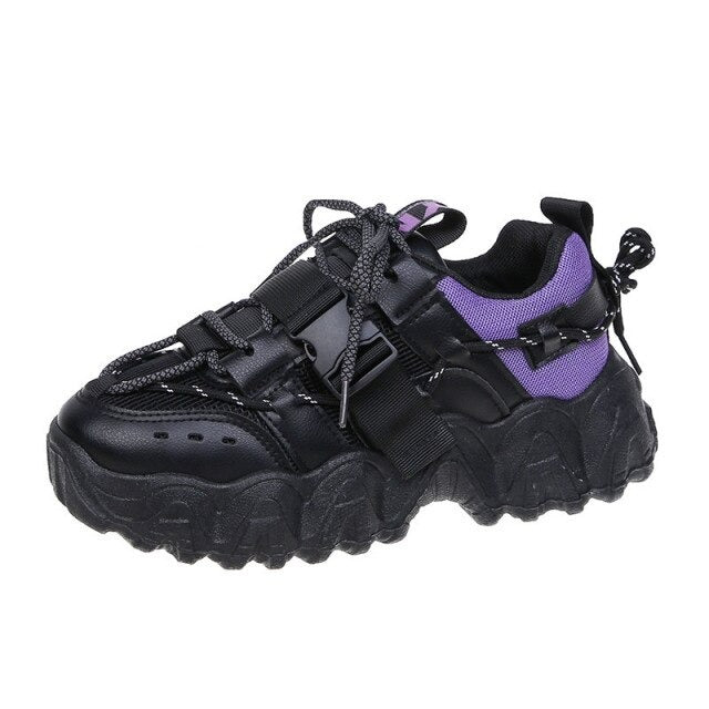 Sneakers fashion  Autumn Women Vulcanized Shoes Lace-up Increased Non-slip Sneakers Women Comfortable Breathable Mid-heel Casual Women Shoes