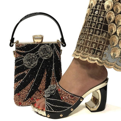 xakxx New Arrival Fashionable Italian Shoes and Bag Sets Silver Color Women's Shoes with Appliques for African lady Sandals