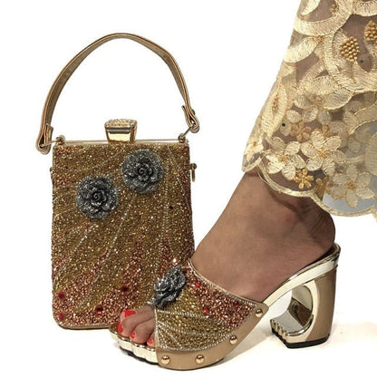 xakxx New Arrival Fashionable Italian Shoes and Bag Sets Silver Color Women's Shoes with Appliques for African lady Sandals