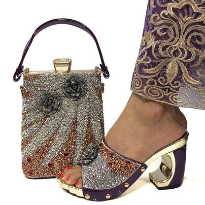 xakxx New Arrival Fashionable Italian Shoes and Bag Sets Silver Color Women's Shoes with Appliques for African lady Sandals