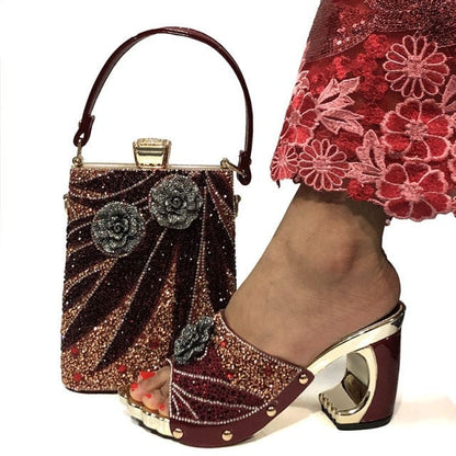 xakxx New Arrival Fashionable Italian Shoes and Bag Sets Silver Color Women's Shoes with Appliques for African lady Sandals