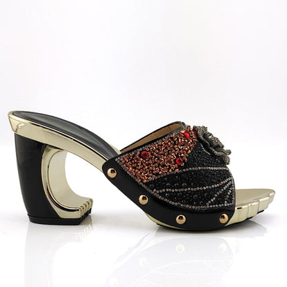 xakxx New Arrival Fashionable Italian Shoes and Bag Sets Silver Color Women's Shoes with Appliques for African lady Sandals