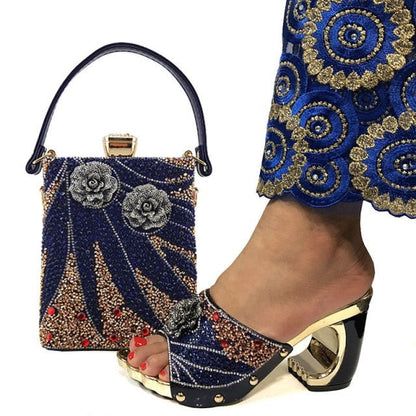 xakxx New Arrival Fashionable Italian Shoes and Bag Sets Silver Color Women's Shoes with Appliques for African lady Sandals