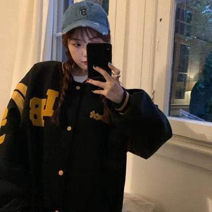 Harajuku BF jacket  spring and autumn new loose Japanese college style baseball uniform mid length jacket female student ins