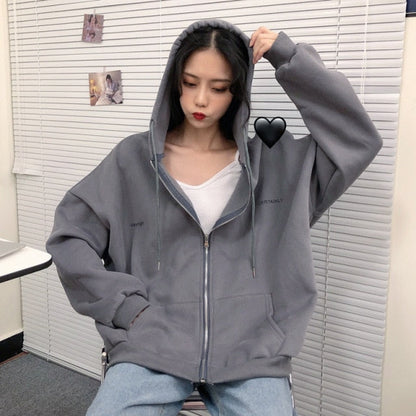xakxx Zip Up Sweatshirt Spring Autumn Jacket Clothes oversize Hoodies Women plus size Vintage Pockets Long Sleeve Casual Large Coats