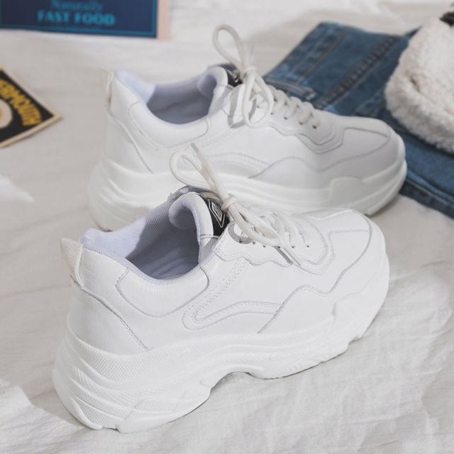 xakxx White Women Shoes New Chunky Sneakers For Women Lace-Up White Vulcanize Shoes Casual Fashion Dad Shoes Platform Sneakers Basket
