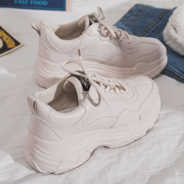 xakxx White Women Shoes New Chunky Sneakers For Women Lace-Up White Vulcanize Shoes Casual Fashion Dad Shoes Platform Sneakers Basket