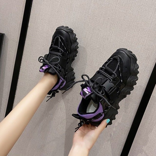 xakxx Sneakers fashion  Casual Women Sneakers High Heels Platform Sports Shoes Autumn Thick Bottom Walking Shoes  Breathable Vulcanized Shoes