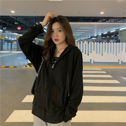 xakxx Zip Up Sweatshirt Spring Autumn Jacket Clothes oversize Hoodies Women plus size Vintage Pockets Long Sleeve Casual Large Coats