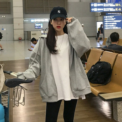 xakxx Zip Up Sweatshirt Spring Autumn Jacket Clothes oversize Hoodies Women plus size Vintage Pockets Long Sleeve Casual Large Coats