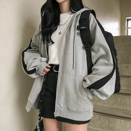xakxx Zip Up Sweatshirt Spring Autumn Jacket Clothes oversize Hoodies Women plus size Vintage Pockets Long Sleeve Casual Large Coats