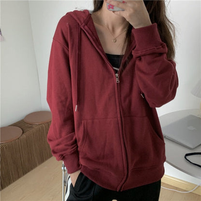 xakxx Zip Up Sweatshirt Spring Autumn Jacket Clothes oversize Hoodies Women plus size Vintage Pockets Long Sleeve Casual Large Coats