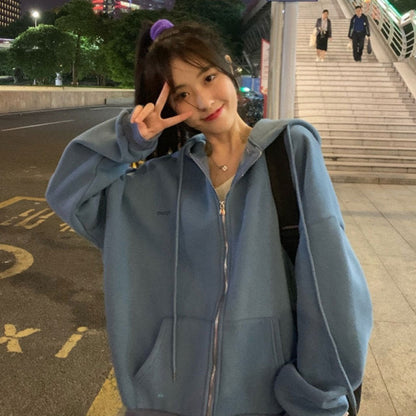xakxx Zip Up Sweatshirt Spring Autumn Jacket Clothes oversize Hoodies Women plus size Vintage Pockets Long Sleeve Casual Large Coats