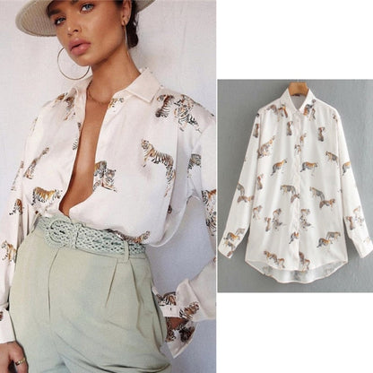women satin blouse long sleeve zebra print shirts vintage office ladies tops femme chandails za  fashion blusa de mujer ins